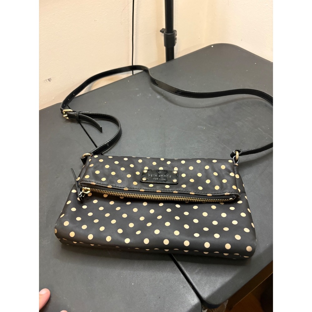 Kate Spade New York Polka Dot Nylon Foldover Crossbody Bag Black Tan